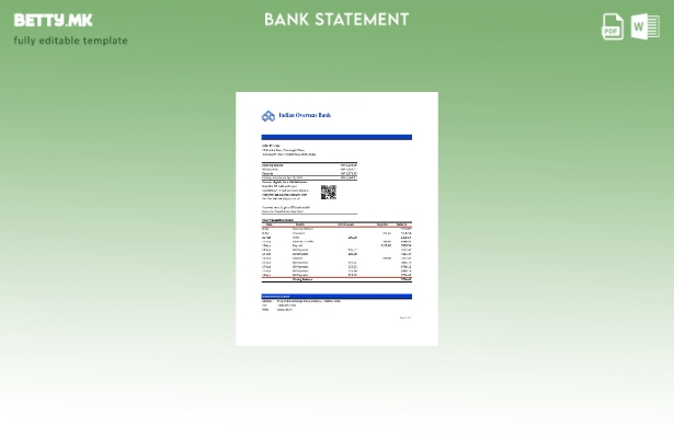 модерен стил на Индија индиски прекуокеански банкарски извод шаблон ексел